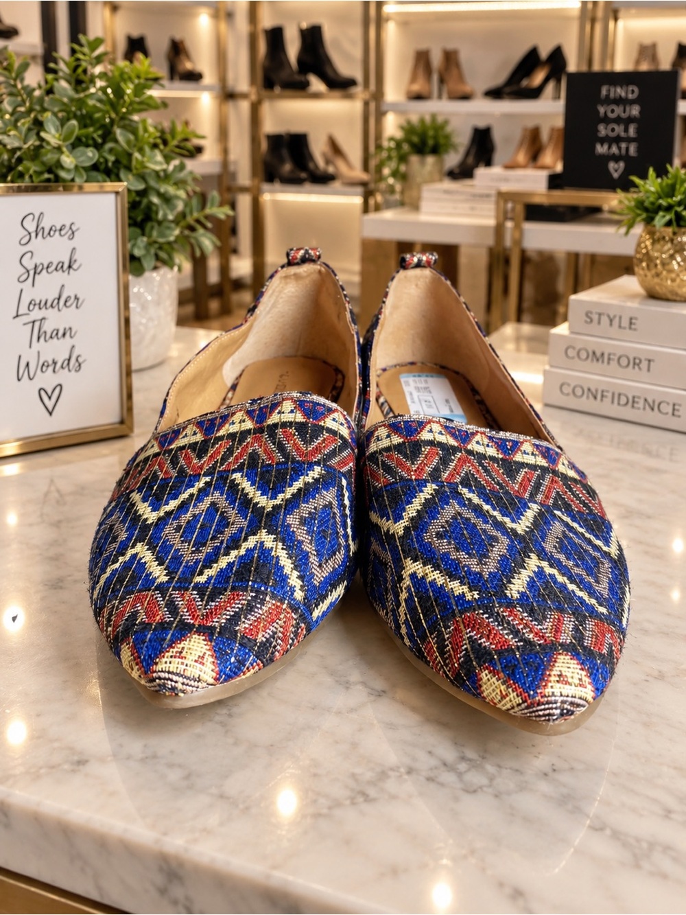 Lucky Brand Multicolor Geometric Slip-On Flats - Blue & Red